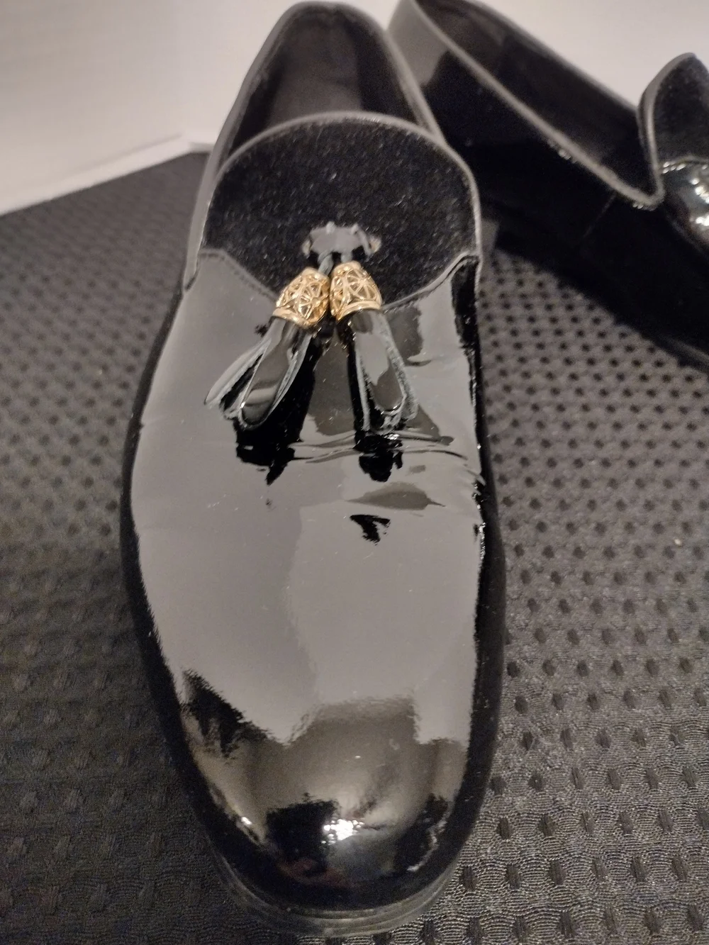 Black Patent Moretti Gold Label Tassel Loafers for Men 9 J Blade tie included